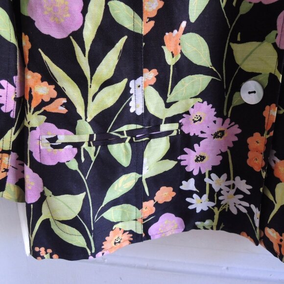 Sigrid Olsen Black & Orange Linen Blend Floral Jacket 8 - Picture 4 of 9